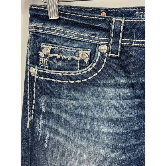 Miss Me Boyfriend Bermuda Denim Jean Shorts Size 28 Jewel Stitching Stretch EUC - Picture 4 of 10